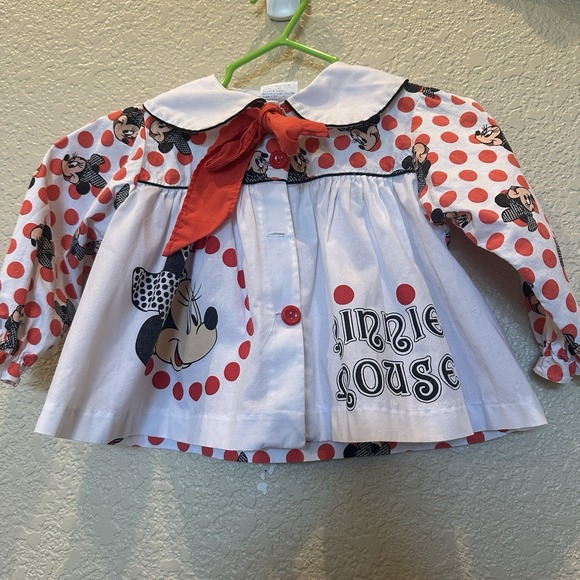 Disney Other - Vintage Baby Girls Toddler 18 mo Disney Wear Minnie Mouse top Peter pan collar